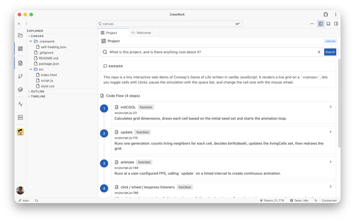Task queue and project runs view in the workspace